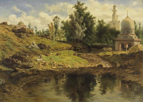 Adrien DAUZATS [1804-1868] Le Gué, ruisseau à Blidah, 1861 Huile sur toile